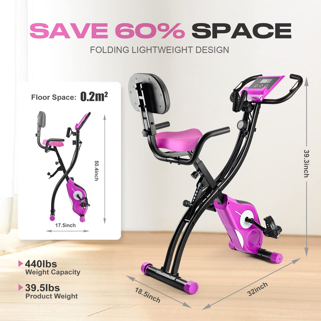 Techmoo Folding Exercise Bike, Magnetic Resistance 3 In 1 Portable Upright Foldable Exercise Bicycle Machine With Front And Back