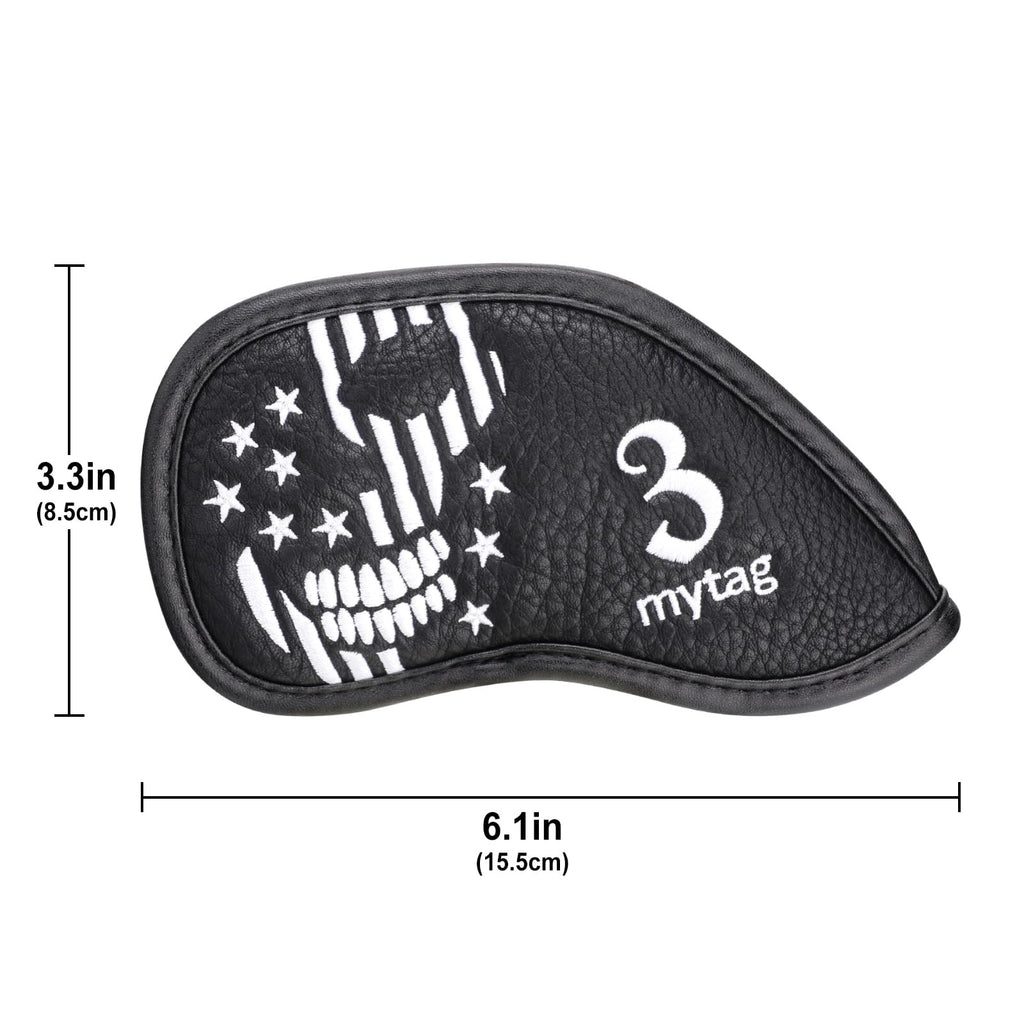 Caiobob Mytag Golf Iron Head Cover Wedge Headcover Set Black Synthetic Leather Skull Skeleton Irons Protector (10Pcs Iron Set(3,