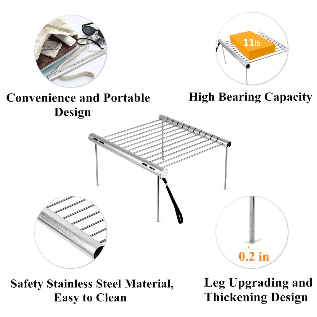 Nashrio Portable Camping Grill, Folding Compact Stainless Steel Charcoal Barbeque Grill For Picnics, Backpacking, Backyards, Sur