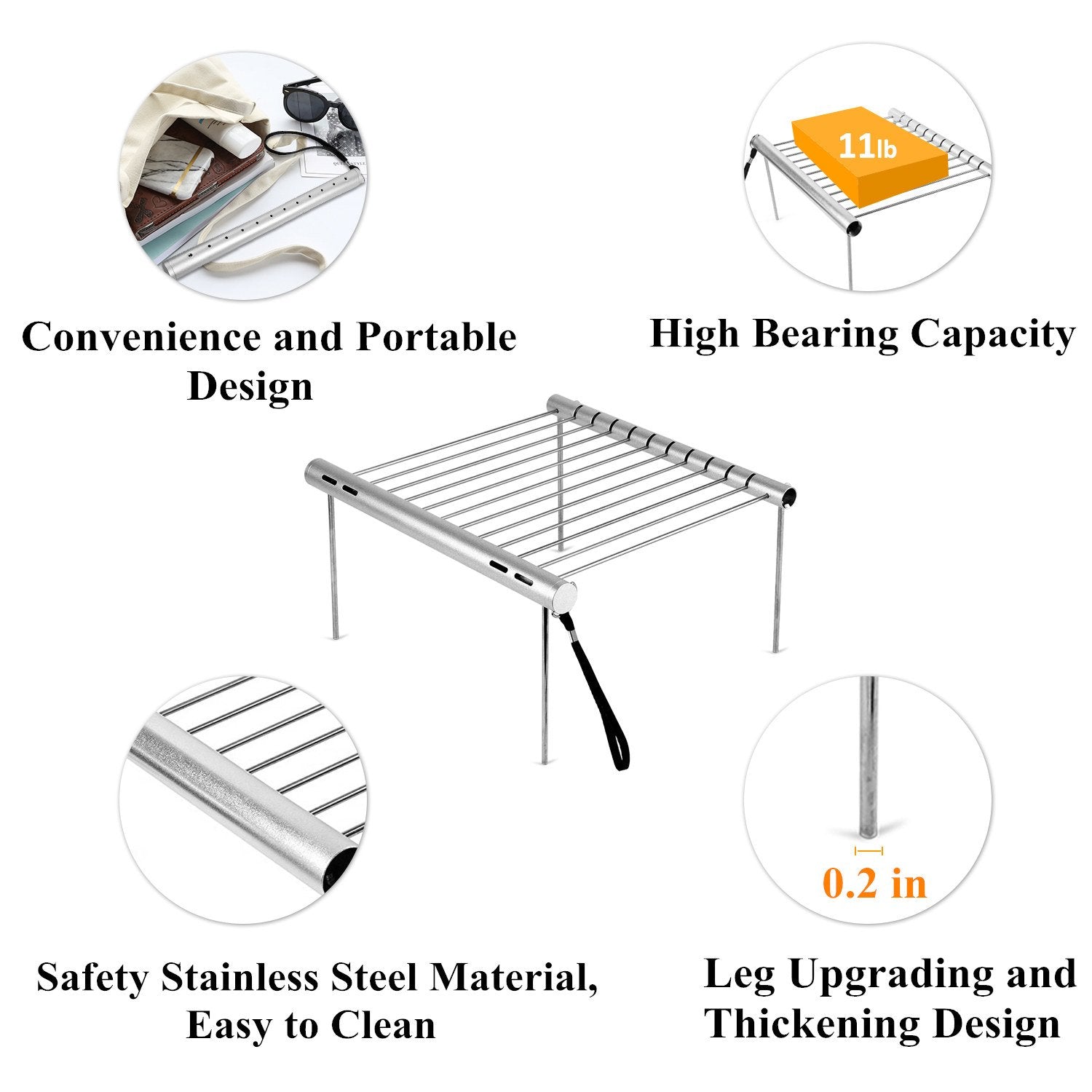 Nashrio Portable Camping Grill, Folding Compact Stainless Steel Charcoal Barbeque Grill For Picnics, Backpacking, Backyards, Sur