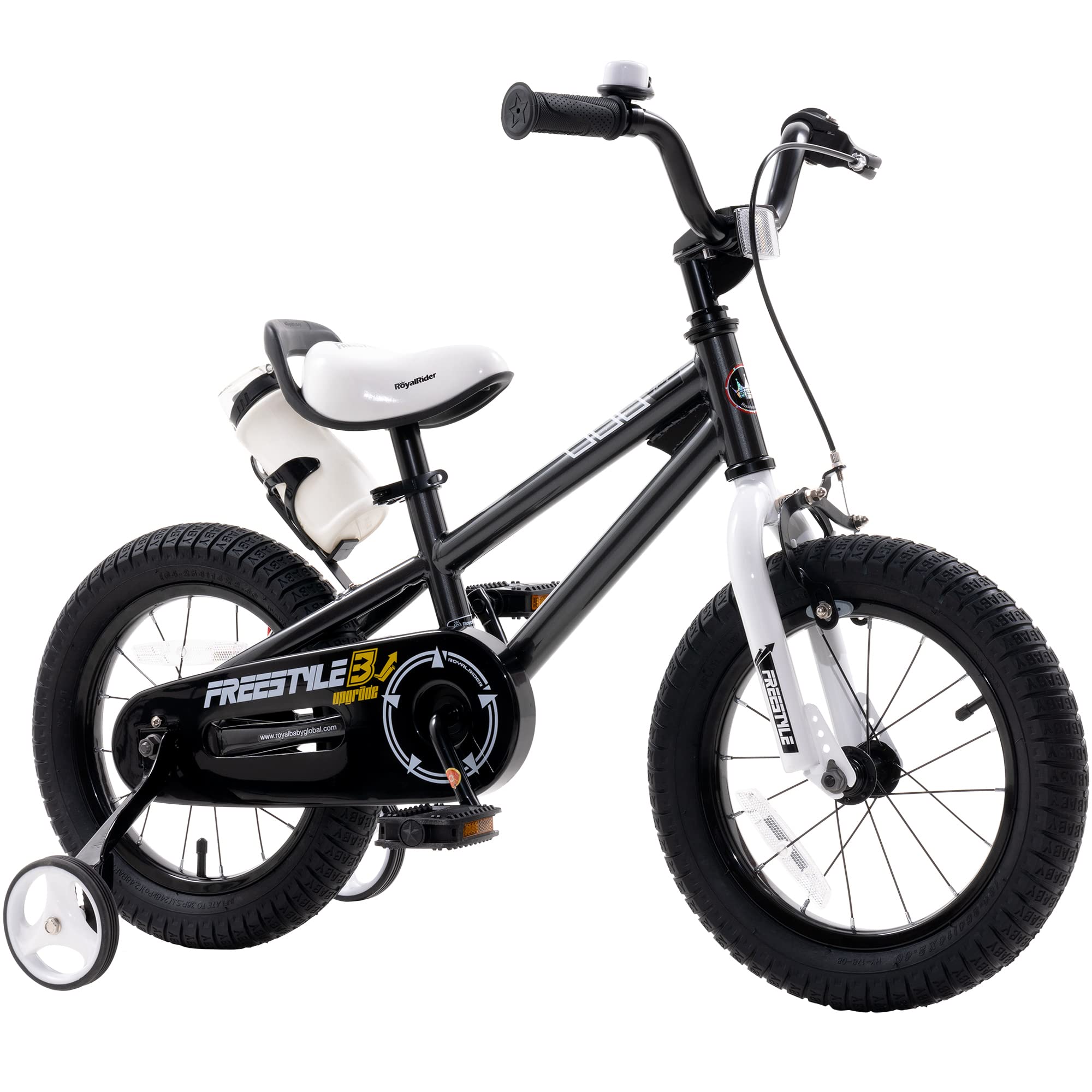 Royalbaby Freestyle Toddlers Bike 12 Inch Beginners Kids Bicycle With Training Wheels Ages 3-4 Years Boys Girls, Black