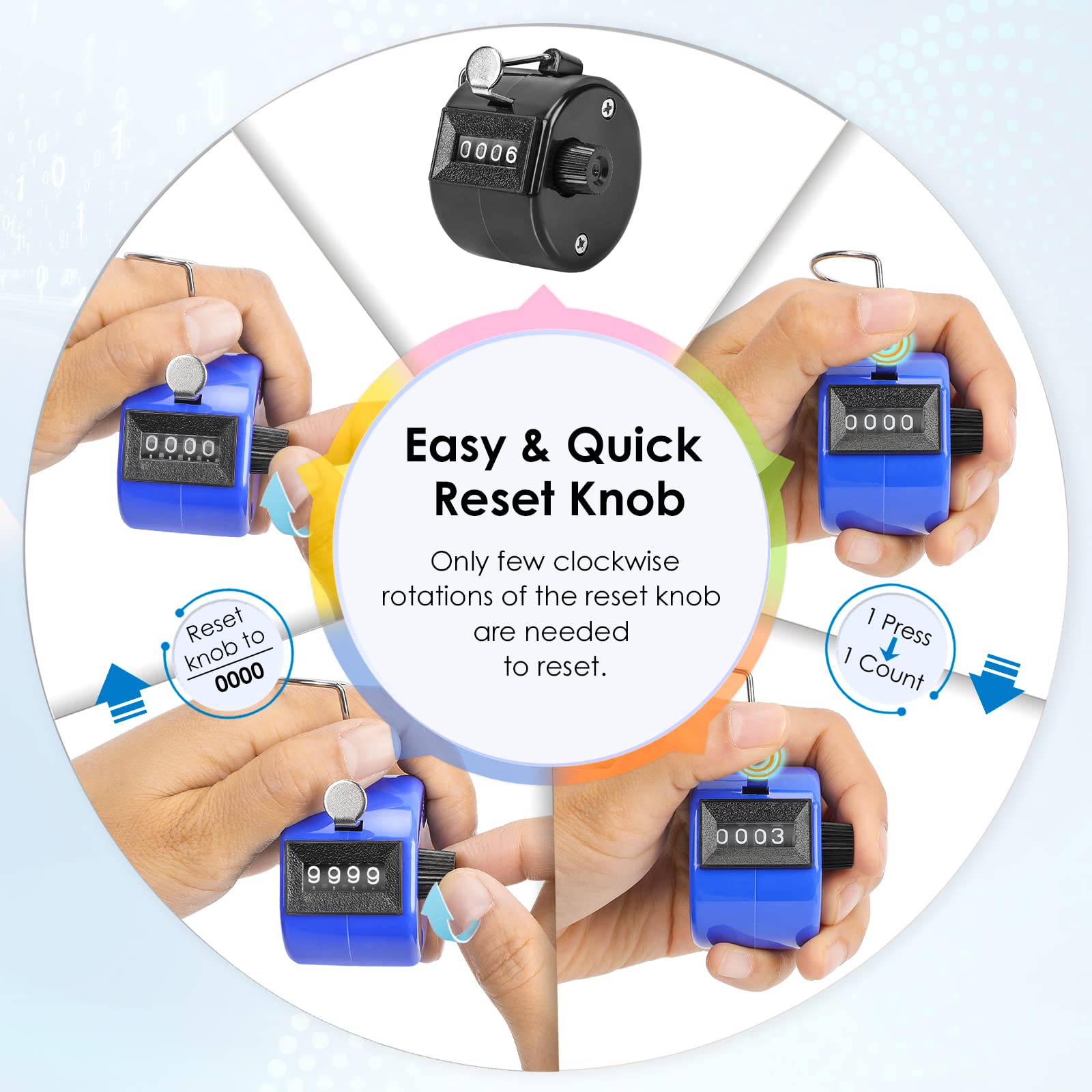 Ktrio Pack Of 6 Colors Handheld Tally Counter 4-Digit Number Count Clicker Counter, Hand Mechanical Counters Clickers Pitch Coun