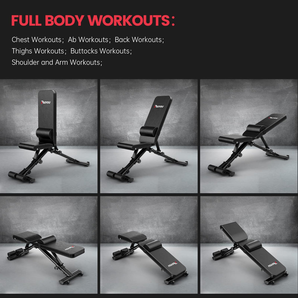 Pasyou Adjustable Weight Bench,880Lb Weight Capacity For Strength Training Bench Press Foldable Incline Decline Bench For Full B