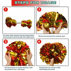 Lovecheer 2Pcs Red And Gold Metallic Pom Poms Cheerleading Cheer Pom Poms With Handle For Dance Party Sports Spirits