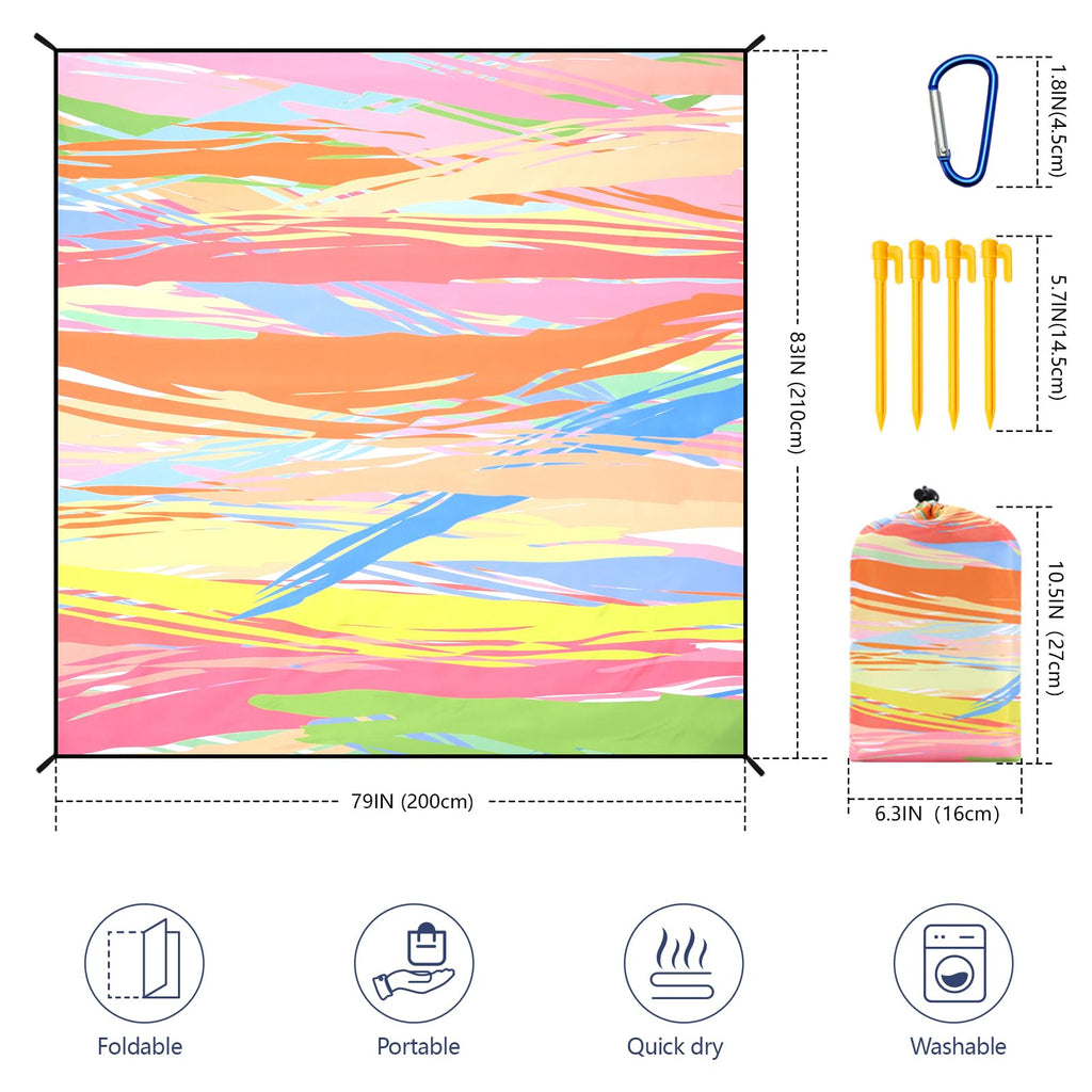 Hihoho Beach Blanket Waterproof Sandproof Extra Large Beach Mat 79 X 83/120X108For 1-8 Adults Quick Drying Durable Outdoor Picni