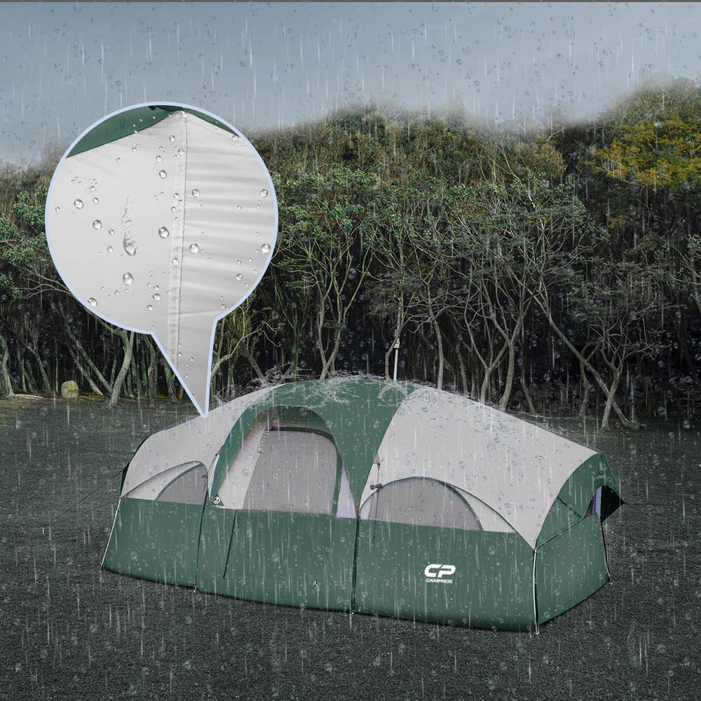 Campros Cp Tent-8-Person-Camping-Tents, Waterproof Windproof Family Tent, 5 Large Mesh Windows, Double Layer, Divided Curtain Fo