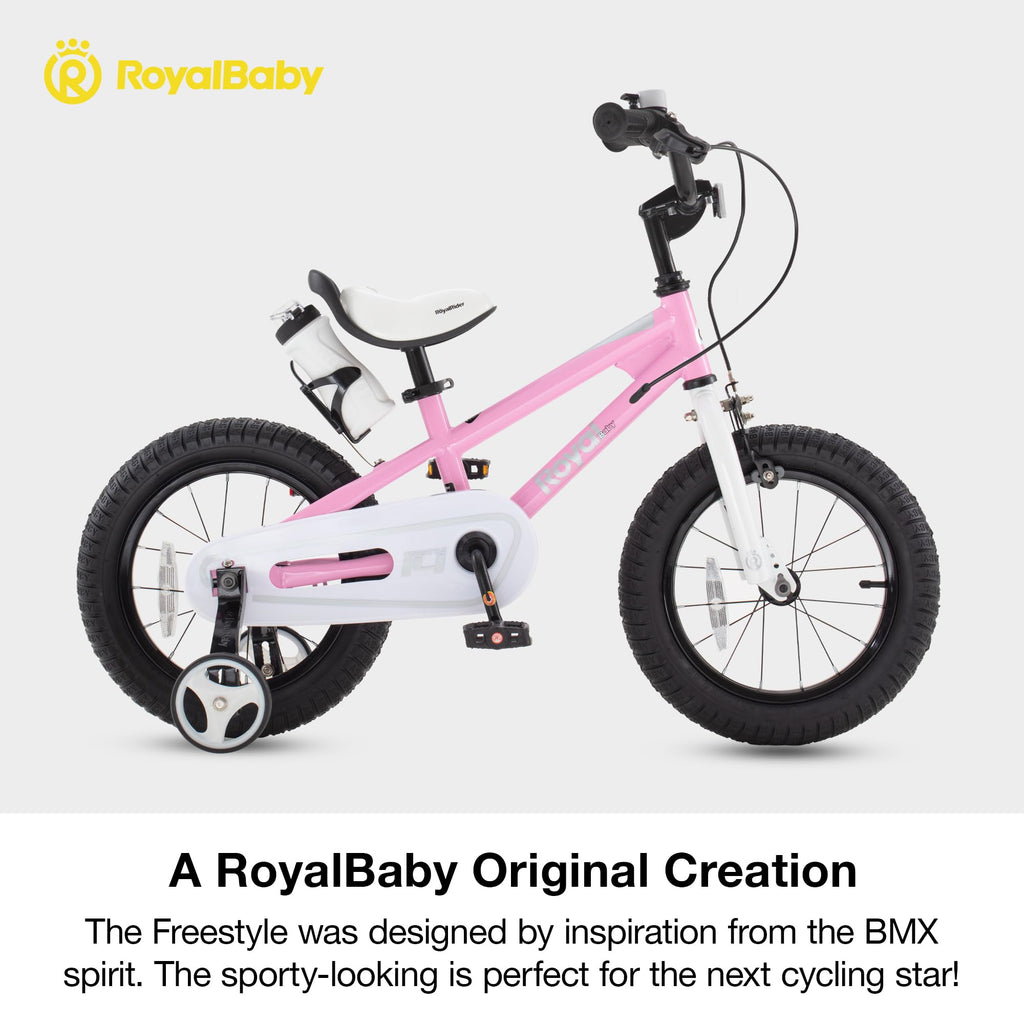 Royalbaby Freestyle Outdoor Childrens Bicycle Dual Handbrakes Sporty Kid Bike with Training Wheels and Adjustable Seat, 12 Inch