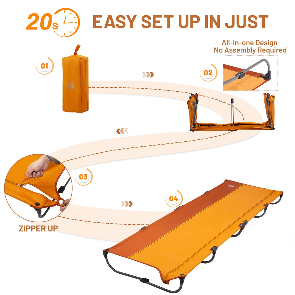Timber Ridge Lightweight Aluminum Camping Cot, 20-Second Quick Set-Up Folding Cot Low Profile With Zipper Closure, Portable Carr