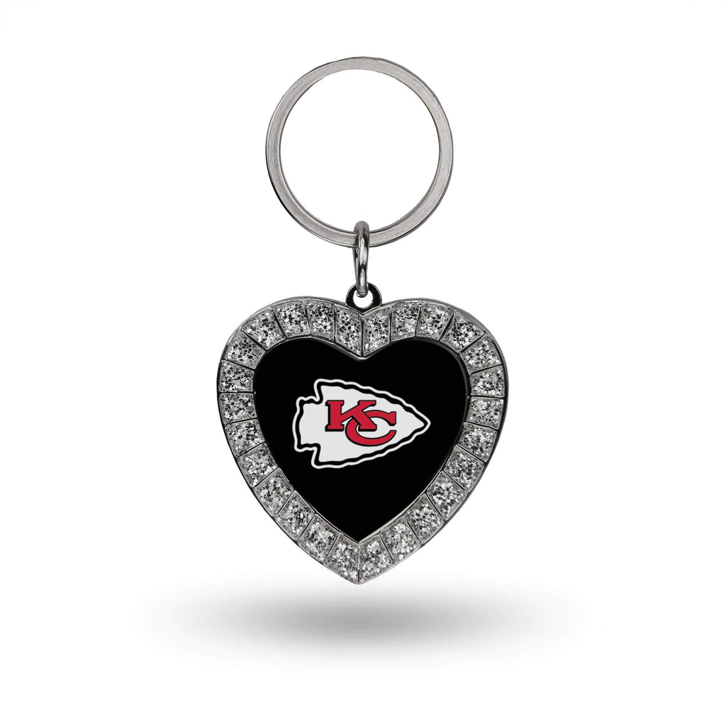 Rico Industries Nfl Kansas City Chiefs Metal Rhinestone Heart Keychain , 1.38 X 3''