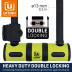 Urban Ur80150B Bicycle U Lock, Hardened Steel, Double Locking, Fork A051In Coating, Interior 31X75In, Security Loop Cable 39Ft A
