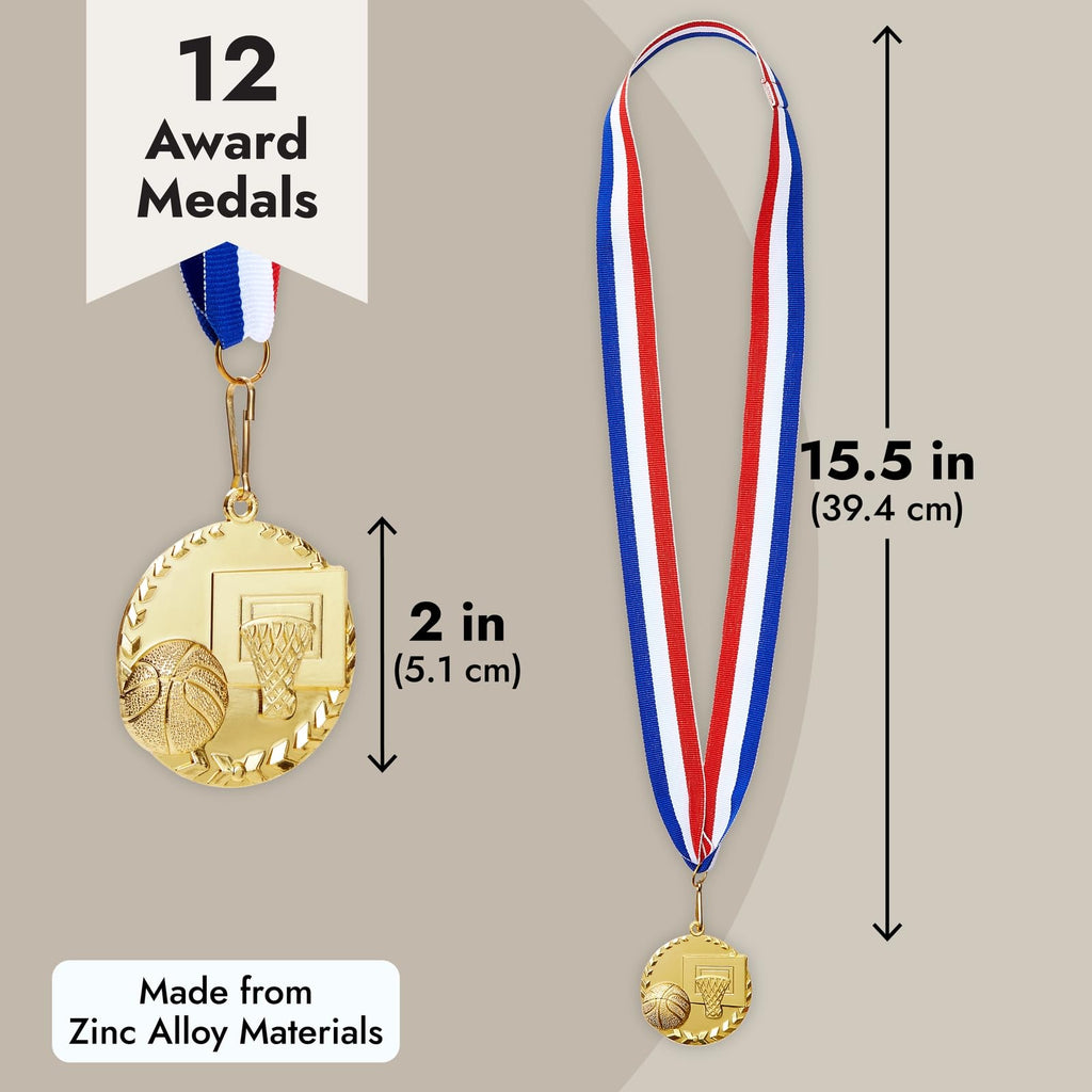 Juvale 12 Pack Basketball Medals For Kids And Adults, Team Participation Trophies, Awards, Party Favors, Red, White, And Blue St