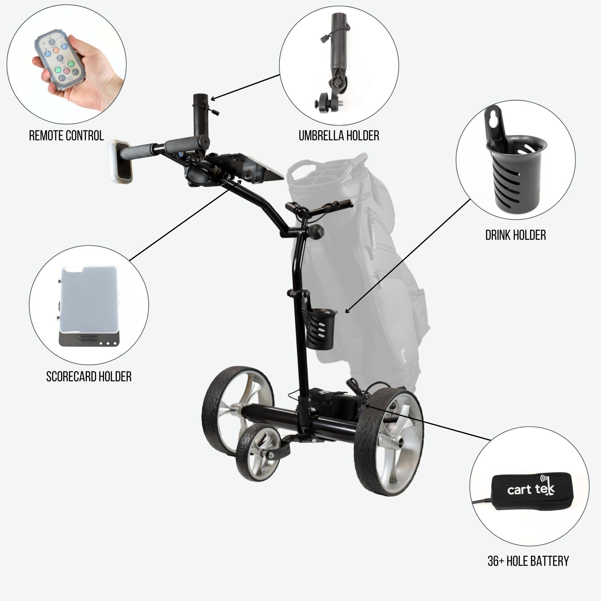 Cart-Tek Yellowstone Electric Golf Caddie Silver Lithium Battery Electric Golf Caddy W/Free Accessory Bundle! Let Be Your Caddy!