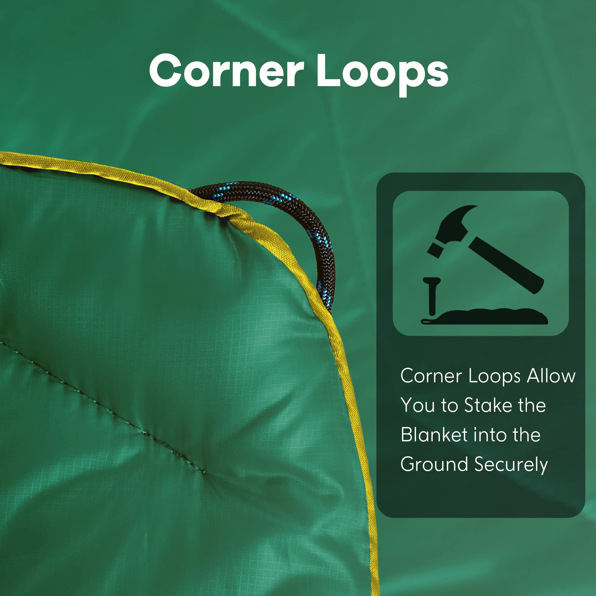 Unikome Lightweight & Waterproof Outdoor Camping Travel Blanket, Puffy Down Alternative With Corner Loops, 7552, Green