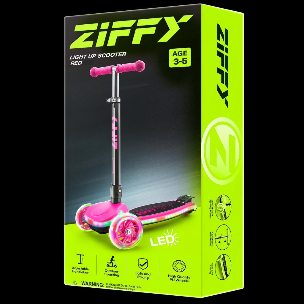 ZIFFY Kids Scooter for Boys & Girls LED Light-Up Wheels, 4 Adjustable Height Handlebars, and Lean-to-Steer Design with Anti-Slip