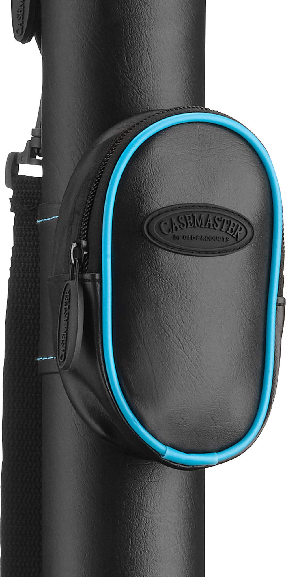 Casemaster Q-Vault Supreme Billiard/Pool Cue Hard Case, Holds 1 Complete 2-Piece Cue (1 Butt/1 Shaft), Black With Blue Trim