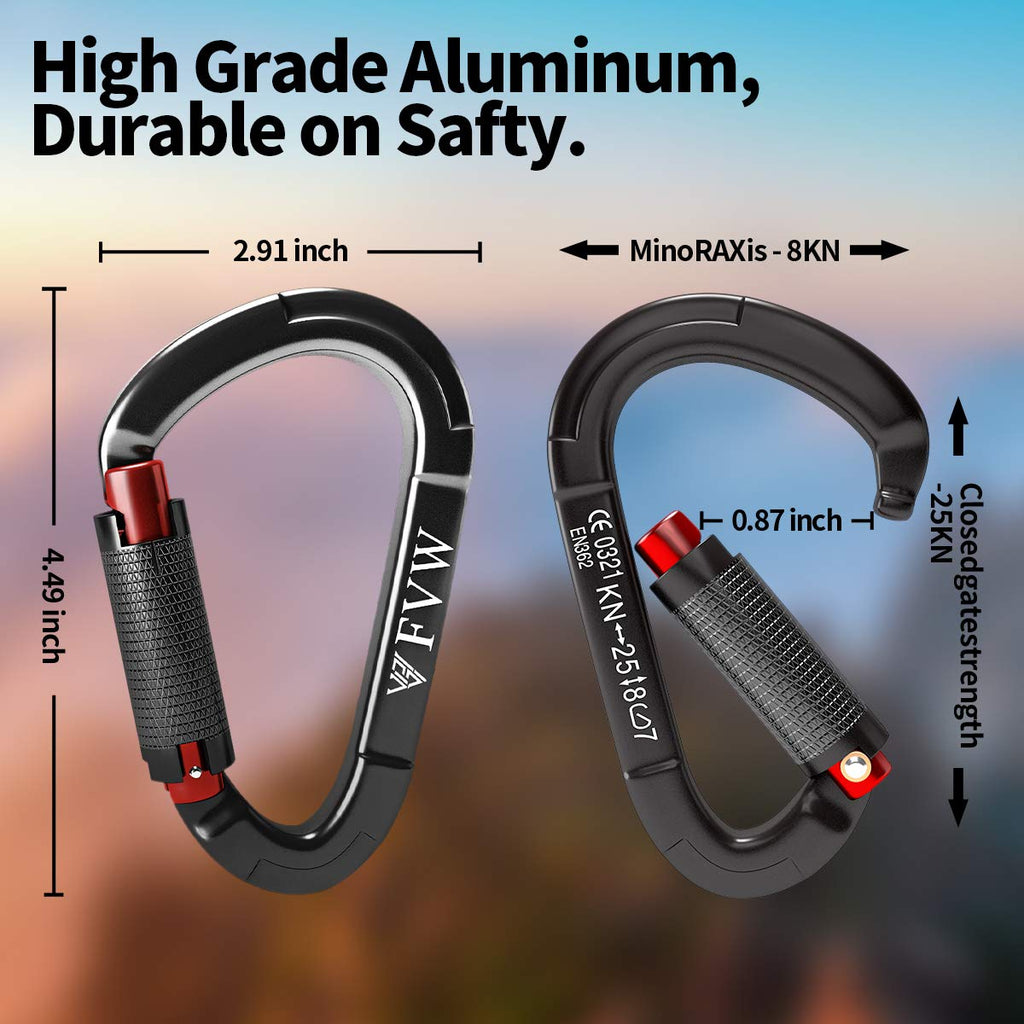 Fvw 25Kn Heavy Duty Climbing Carabiners, 3 Pack Auto Locking Rock Climbing Carabiners Clips For Hammocks, Swing, Locking Dog Lea