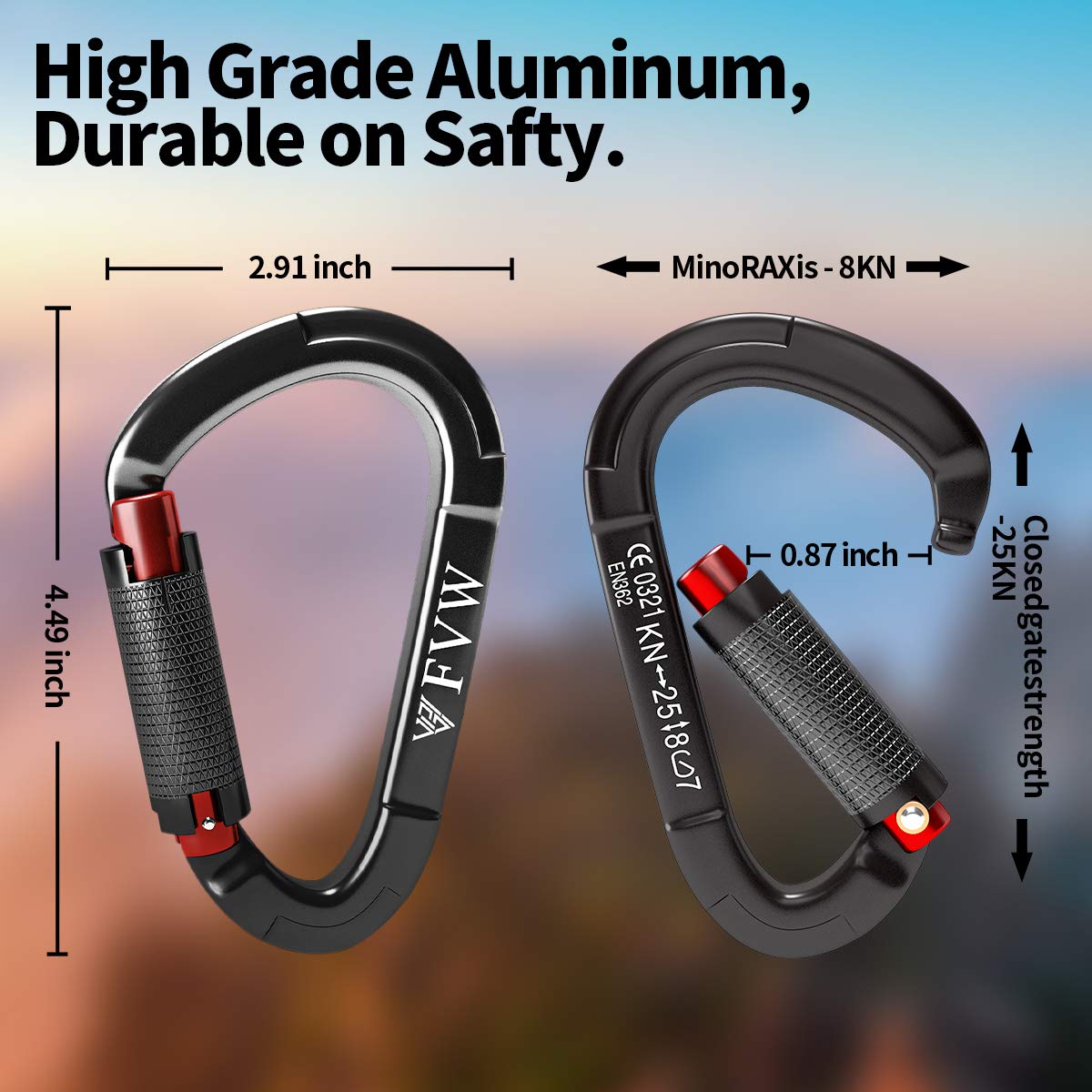 Fvw 25Kn Heavy Duty Climbing Carabiners, 3 Pack Auto Locking Rock Climbing Carabiners Clips For Hammocks, Swing, Locking Dog Lea