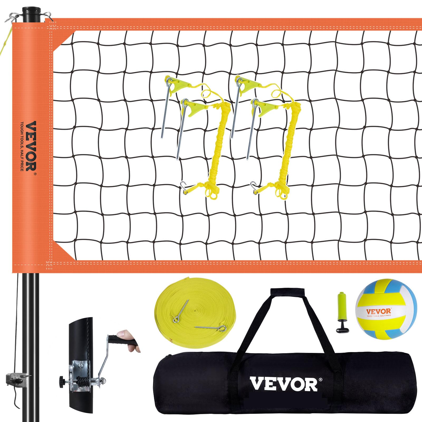 VEVOR Outdoor Portable Volleyball Net System, Adjustable Height Aluminum Poles, Professional Volleyball Set with PVC Volleyball,