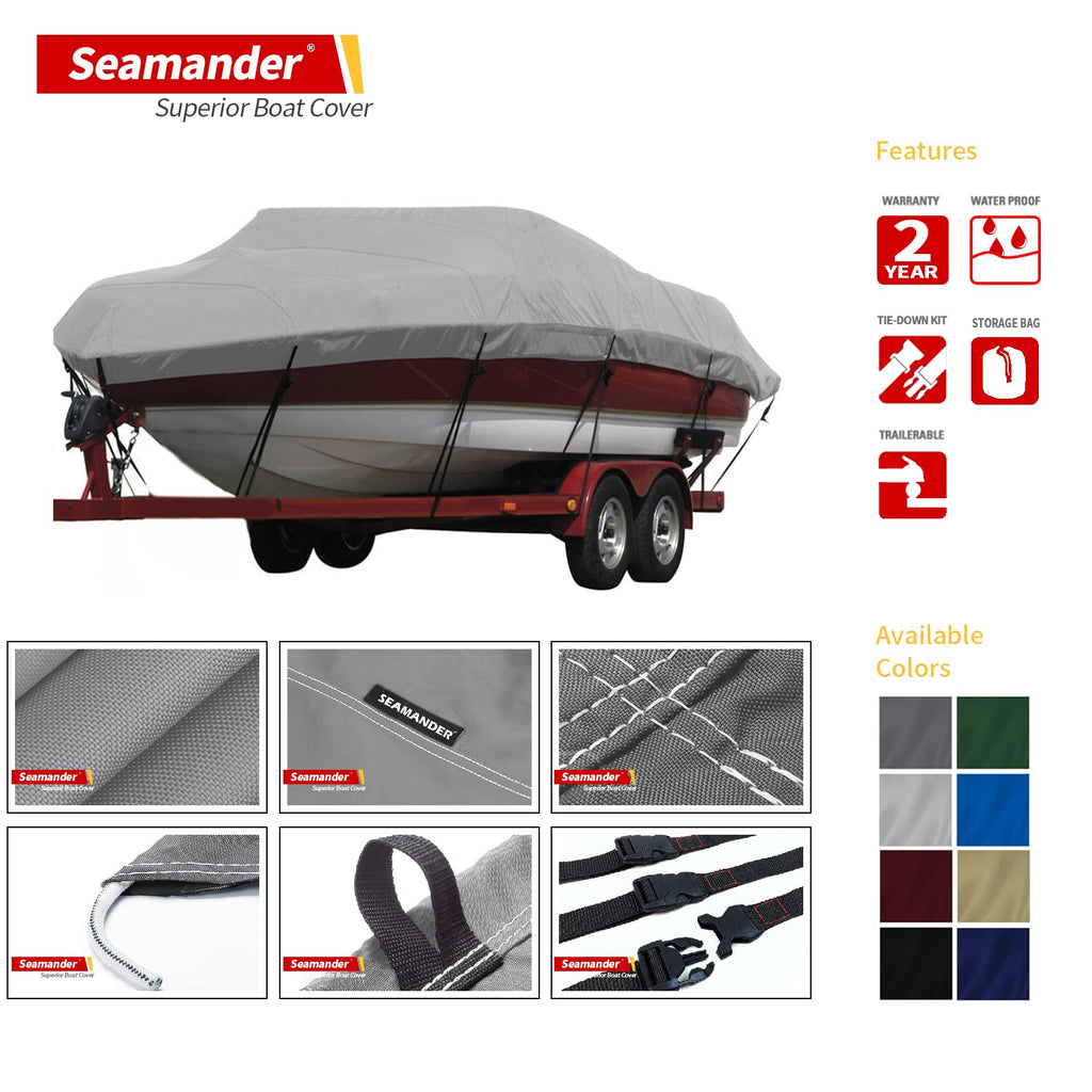 Seamander Waterproof Boat Cover, Solution-Dyed Yarn Marine Grade Cover Fits 16' To 18.5' Ft Bass, V-Hull, Tri-Hull, Fish & Ski,