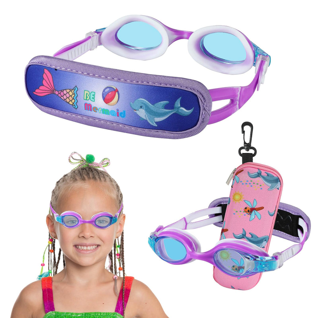 Hydrocomfy Toddler Goggles 3-6 Years Old, Kids Goggles For Swimming, Purple Dolphin/Mermaid Swim Goggles For Little Girls