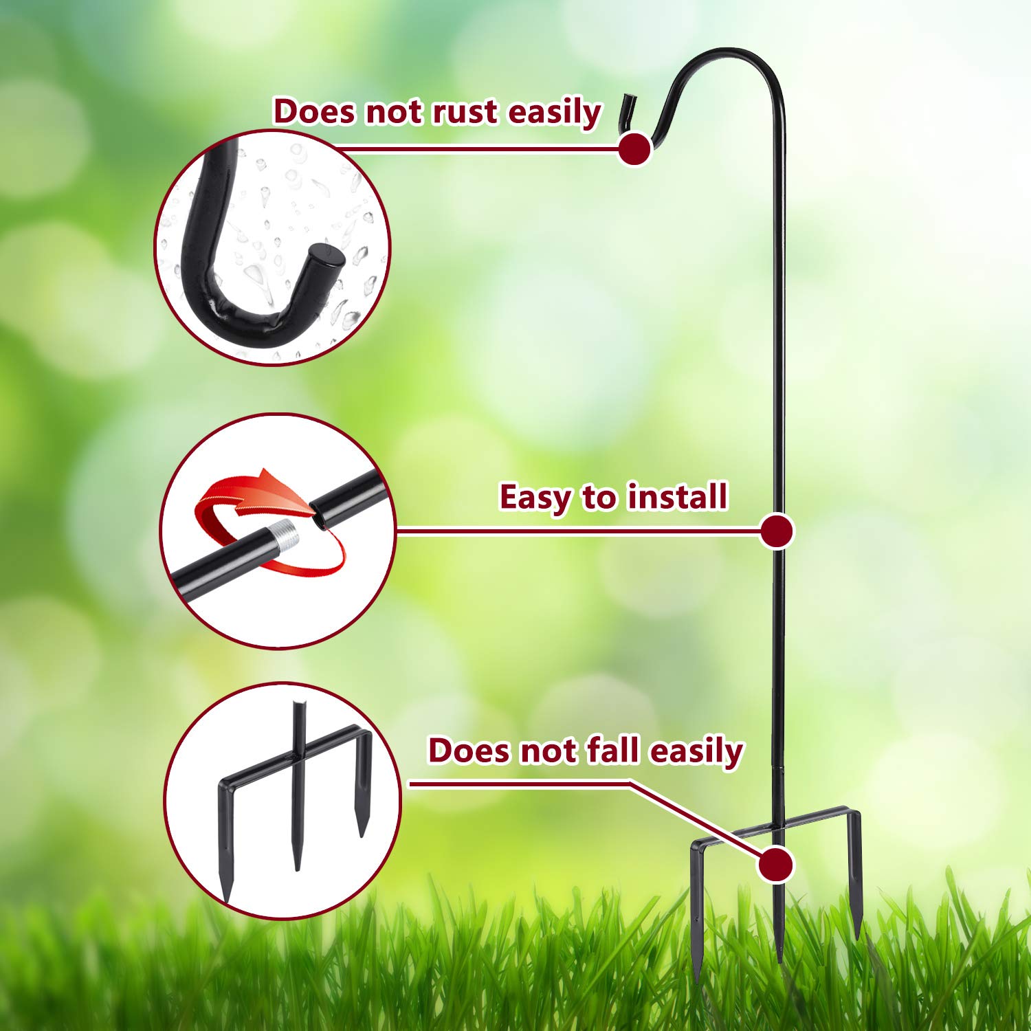 Excmark Shepherd Hook 32 Inch 12 Inch Thick Use At Weddings, Hanging Solar Lights, Lanterns, Bird Feeders, Metal Hanger Hook (Br
