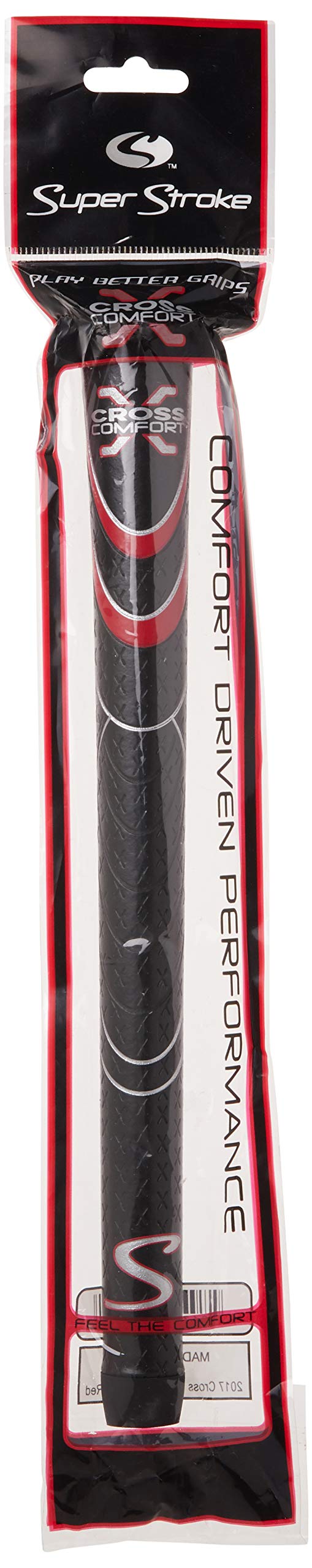 Superstroke Cross Comfort Golf Club Grip, Black/Red (Oversized) | Soft & Tacky Polyurethane That Boosts Traction | X-Style Surfa