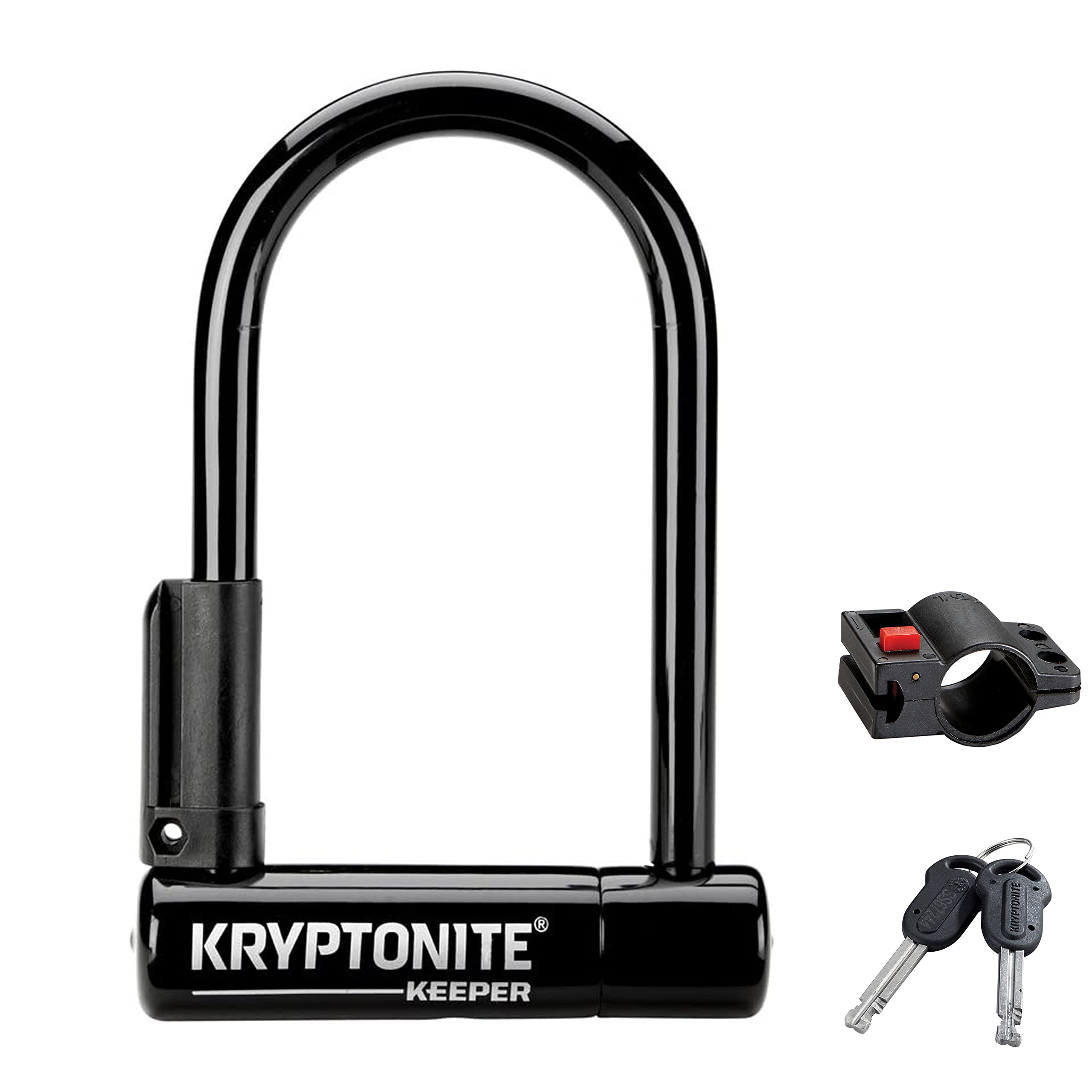 Kryptonite Keeper Mini-Bike Lock, Heavy Duty Anti-Theft U Lock with 12mm Harden Steel Shackle, Mounting Bracket and 2 Keys for B