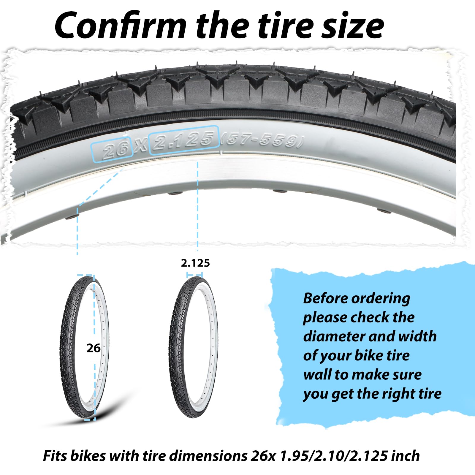2-Pack Cruiser Bike Tires Set: Mohegia 26X2.125 Inch (57-559 Mm) Folding Tires, Inner Tubes,And Tire Levers Replacement Kit For