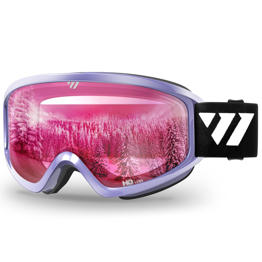Wiston Ski Goggles - Otg Snow/Snowboard Goggles For Men, Women & Youth - 100% Uv Protection (Purple Frame/Rose Lens)