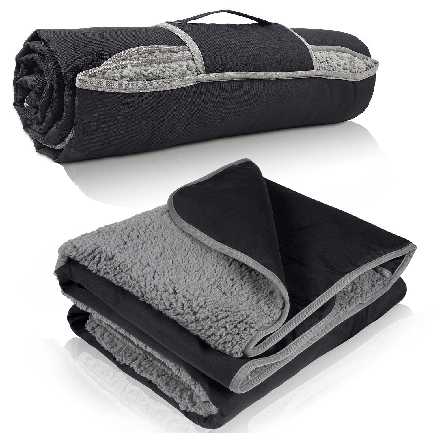 Tirrinia Waterproof Outdoor Blanket with Sherpa Lining, Windproof Triple Layers Warm Comfy Foldable for Camping Stadium, Sports,