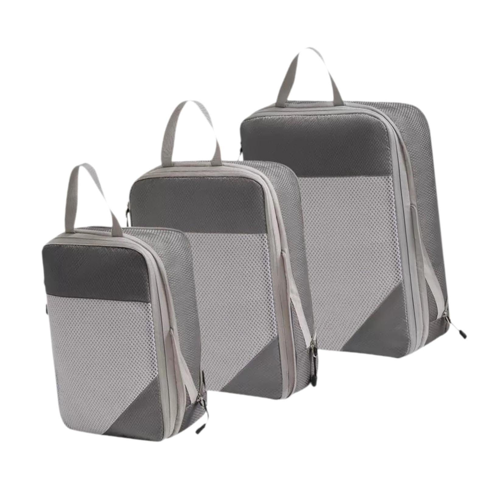 Myaddiction 3Pcs Compression Packing Cubes Compression Storage Bags For Vacation Outdoor Gray