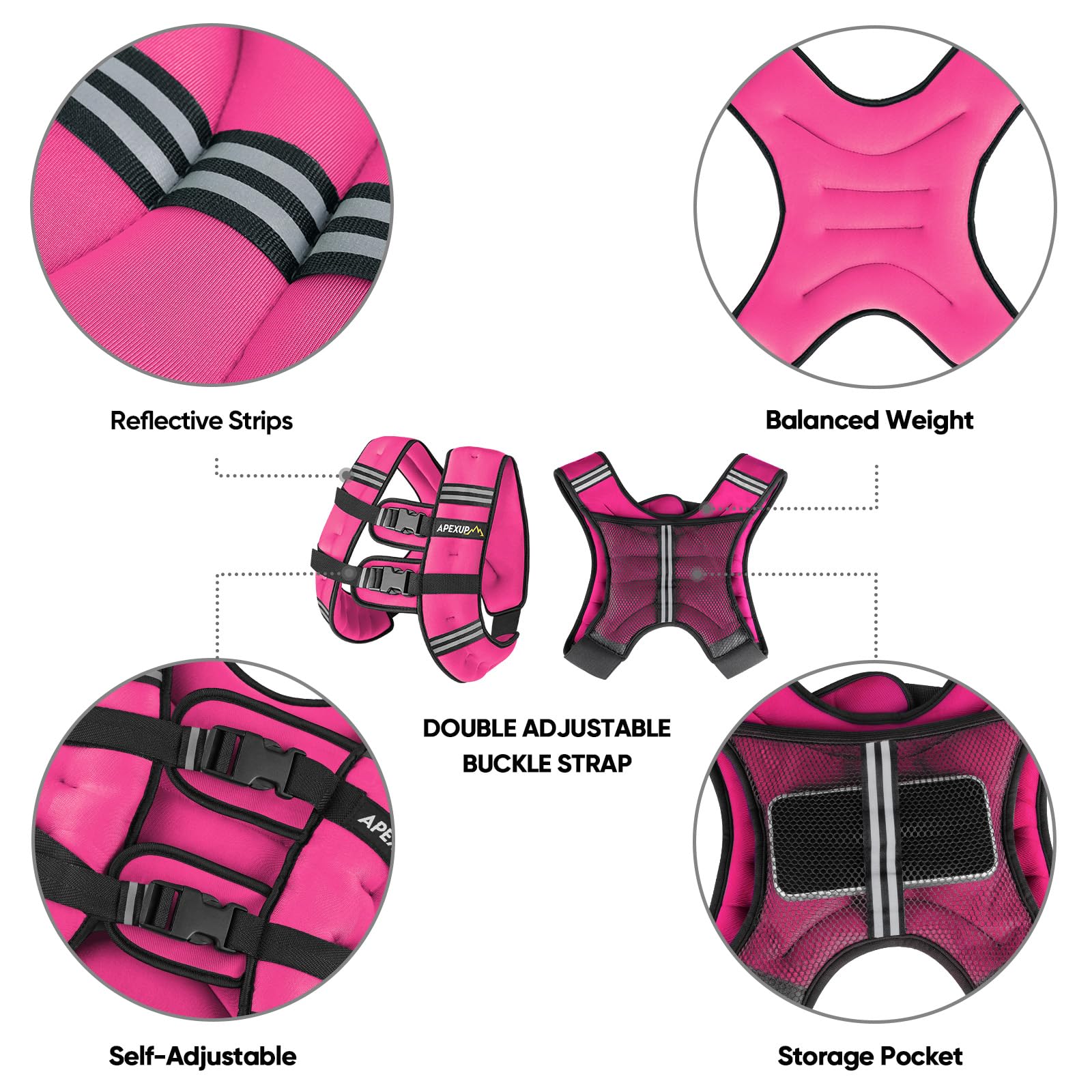 APEXUP 30lbs Weighted Vest Men Women, Weight Vest for Women Workout Equipment for Strength Training Running (Pink)