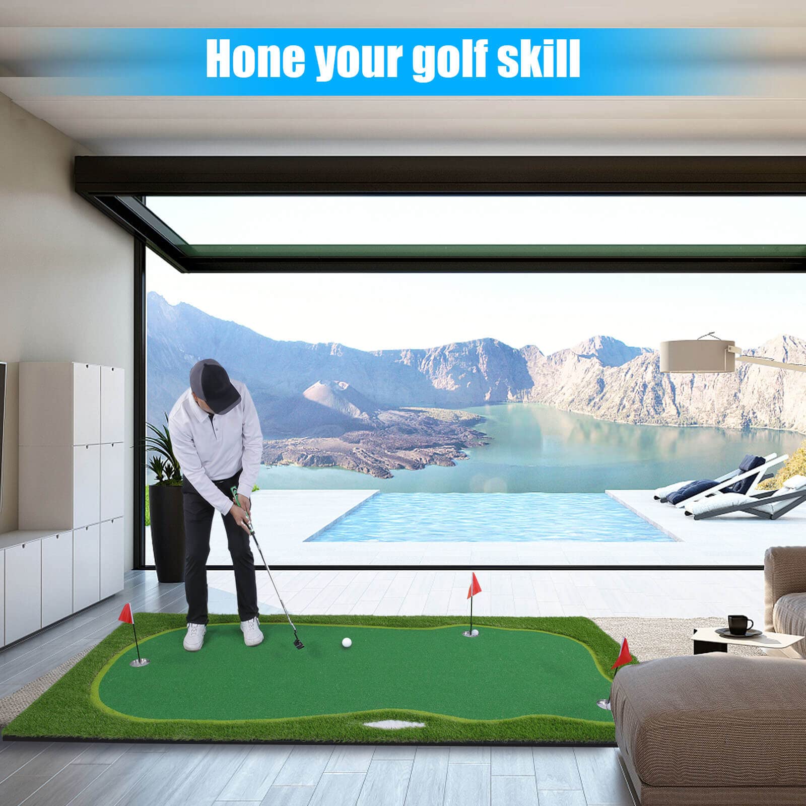 Boburn Golf Putting Green/Mat-5X10Ft Golf Training Mat- Professional Golf Practice Mat- Green Long Challenging Putter For Indoor
