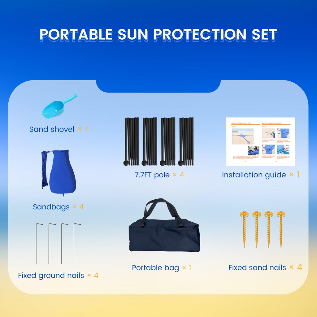 Besuhot Beach Tent Sun Shelter 10X10Ft Beach Shade Canopy With 8 Sandbags, Upf 50+ Protection Beach Shade Canopy, Outdoor Tent F