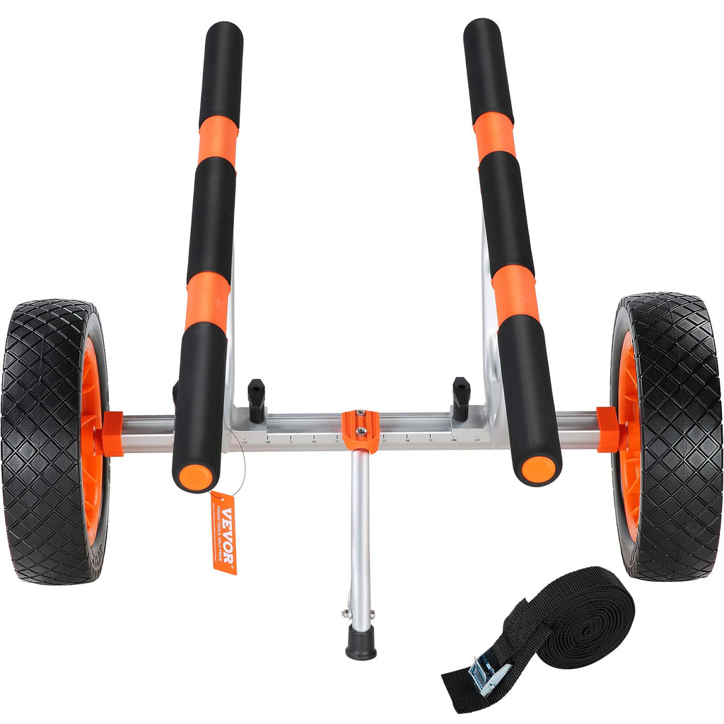 Vevor Heavy Duty Kayak Cart, Foldable Canoe Trolley Cart With 12'' Tires, Adjustable Width 6.69''-17.32'',350 Lb Weight Capacity
