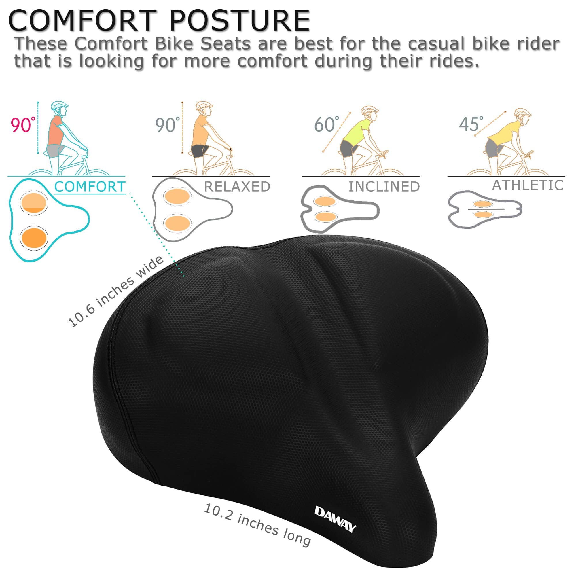 Daway Oversized Comfort Bike Seat - C40 Most Comfortable Extra Wide Soft Foam Padded Exercise Bicycle Saddle For Men Women Senio
