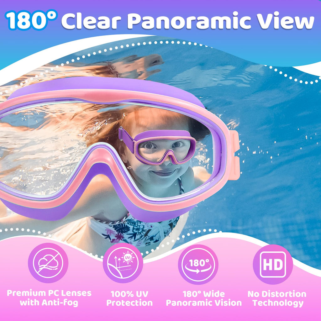 Vvinca Kids Goggles With Comfort Fabric Strap, Kids Swim Goggles Wide View Anti-Fog/Uv No Leaking Swimming Goggles For 3-14