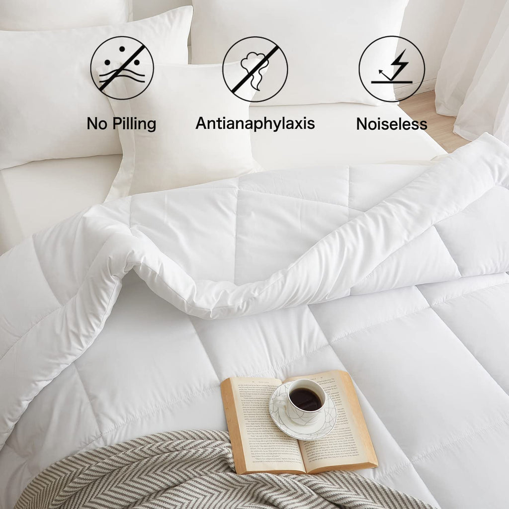 Bedtreat Hotel Comforter Queen, Down Alternative Comforter With Corner Tabs - All Season Quilted Queen Size 240 Gsm White Comfor