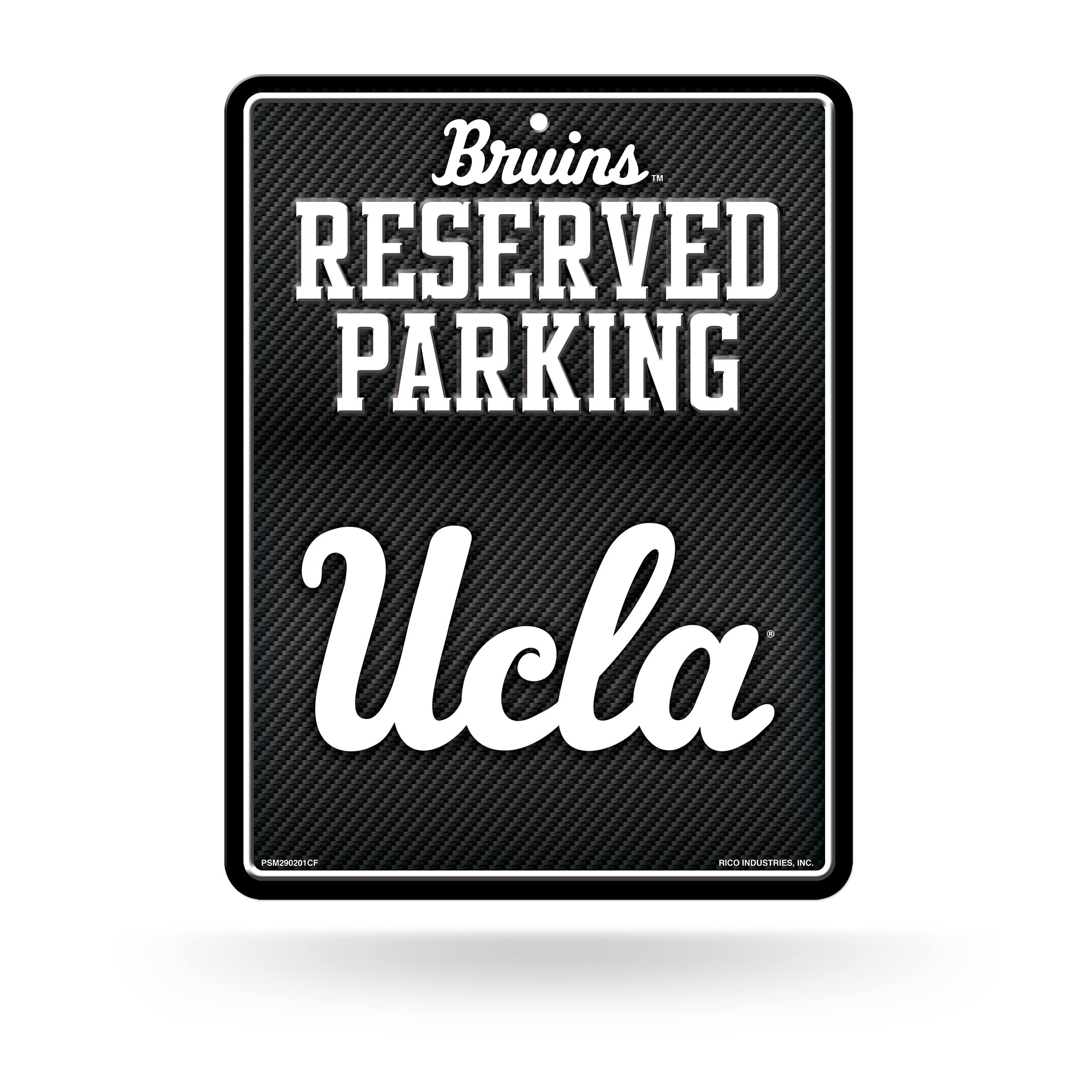 Rico Industries NCAA California-Los Angeles Bruins Metal Parking Sign 8.5 x 11 Carbon Fiber Metal Parking Sign - Great for Man C