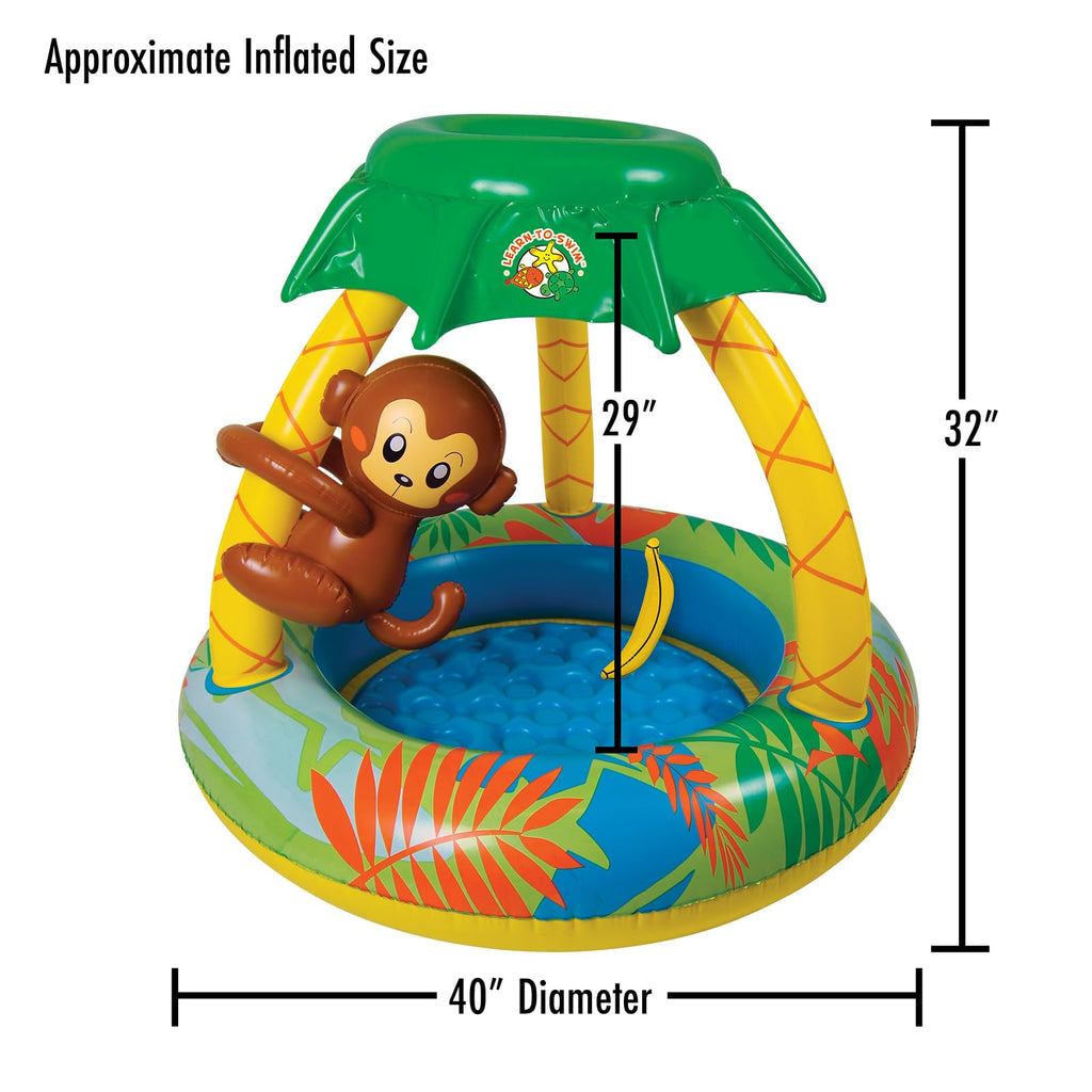 Poolmaster Learn-To-Swim Go Bananas Monkey Inflatable Kiddie Pool With Canopy