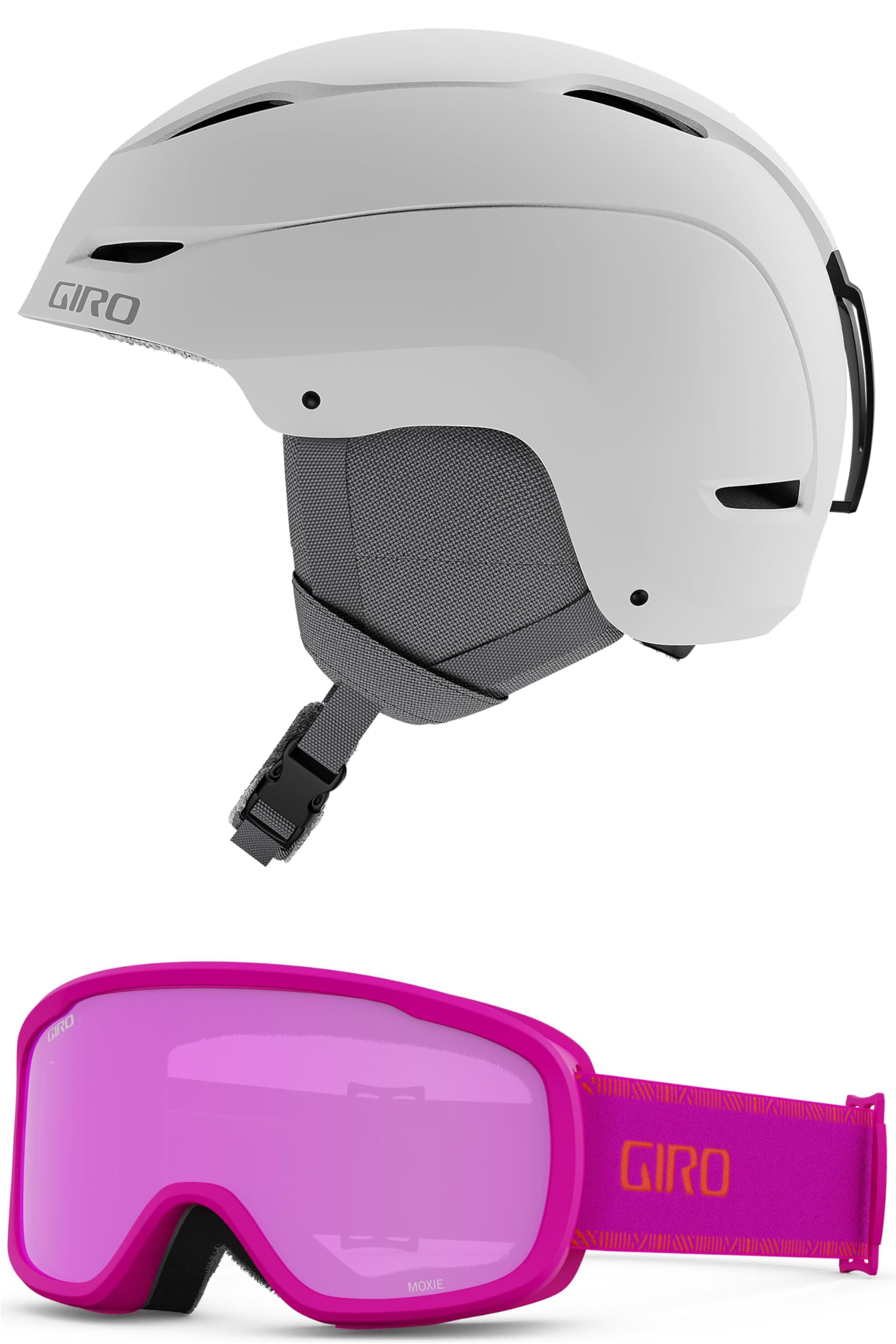 Giro Ceva Kids Snow Helmet/Goggle Combo - (Combo) Matte White - Pink Chute - Size Medium