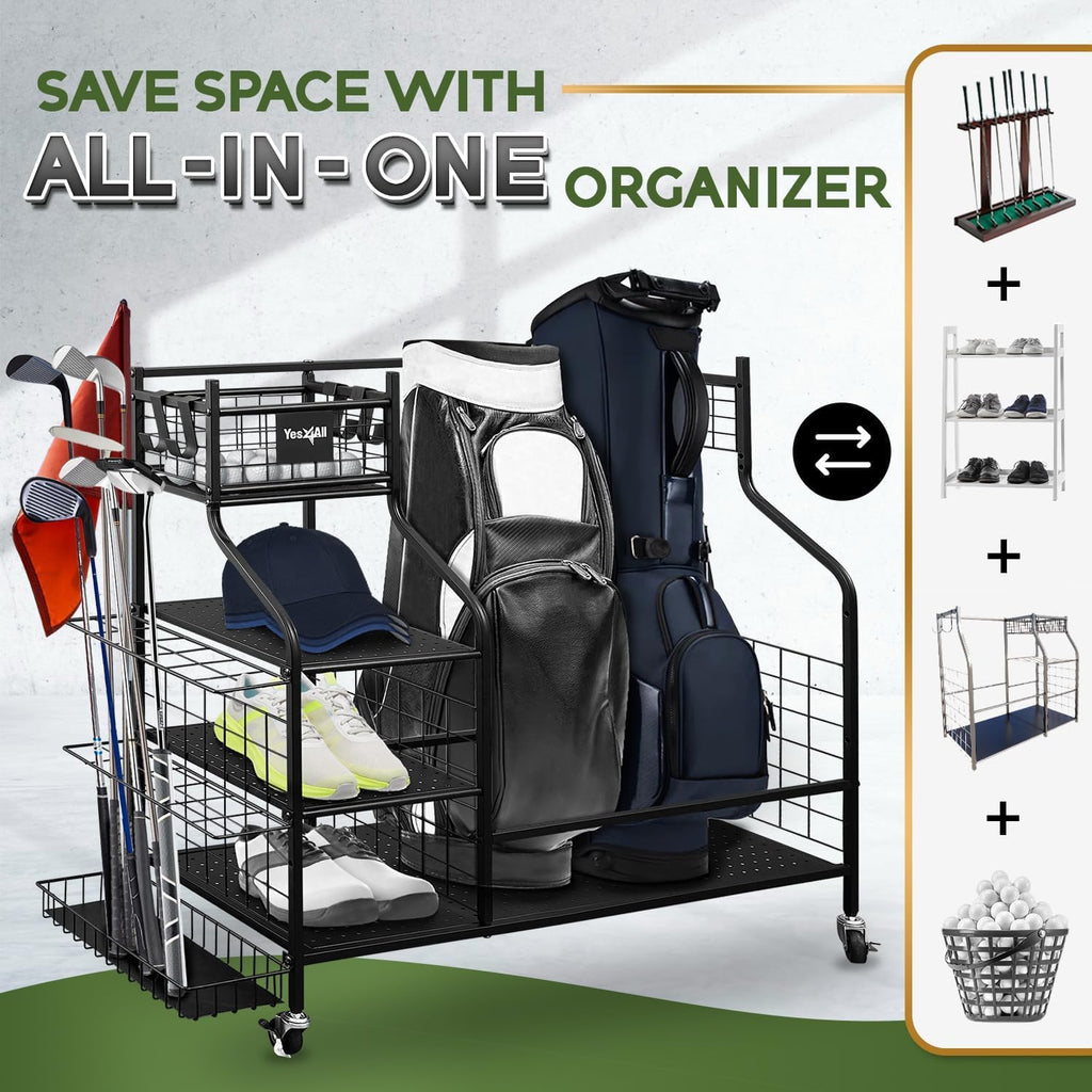 Yes4All Golf Storage Garage Organizer, Golf Bag Storage Stand And Other Golfing Equipment Rack, Extra Storage Rack For Golf Club