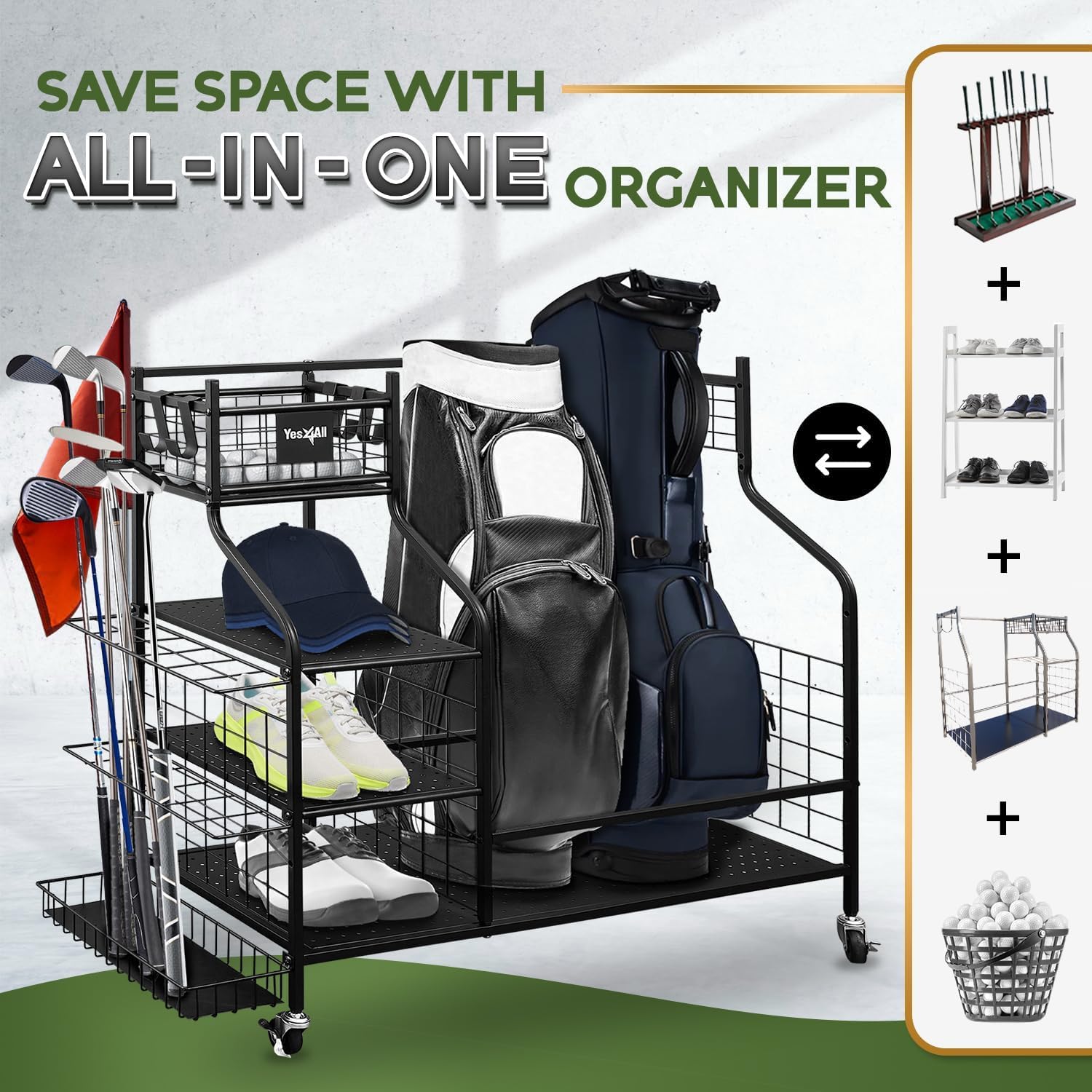 Yes4All Golf Storage Garage Organizer, Golf Bag Storage Stand And Other Golfing Equipment Rack, Extra Storage Rack For Golf Club