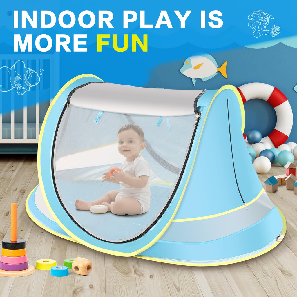 Baby Beach Tent With Baby Hat, Pop Up Toddler Travel Tent With Sun Hat For Boys Or Girls, Sun Shade For Toddler Camping, Infant