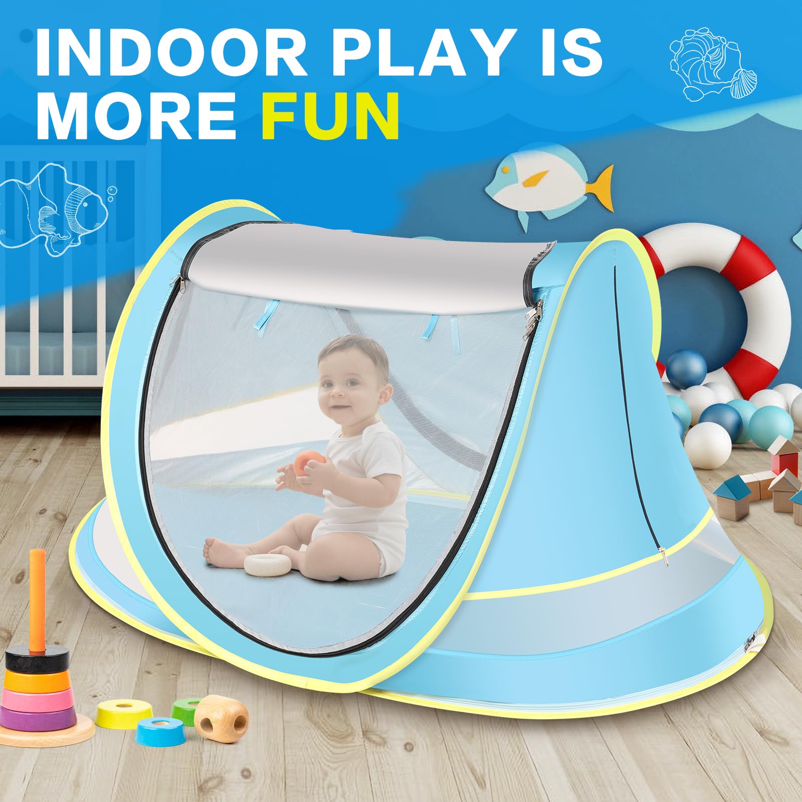 Baby Beach Tent With Baby Hat, Pop Up Toddler Travel Tent With Sun Hat For Boys Or Girls, Sun Shade For Toddler Camping, Infant