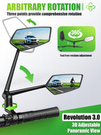 RBRL Bike Mirror, 3D Adjustable Arm for Extended Reach, Aluminum Alloy Anti-shake Bicycle Rearview Mirrors, 360 Panoramic Rearvi