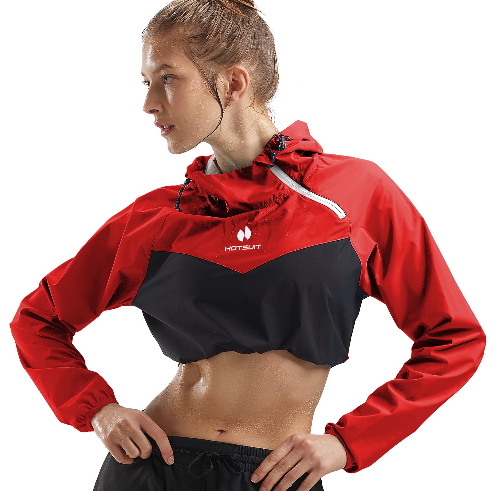 Hotsuit Sauna Jacket Women Sweat Jacket Weight Loss Workout Gym Exercise Sauna Suit Shirts, Red, M