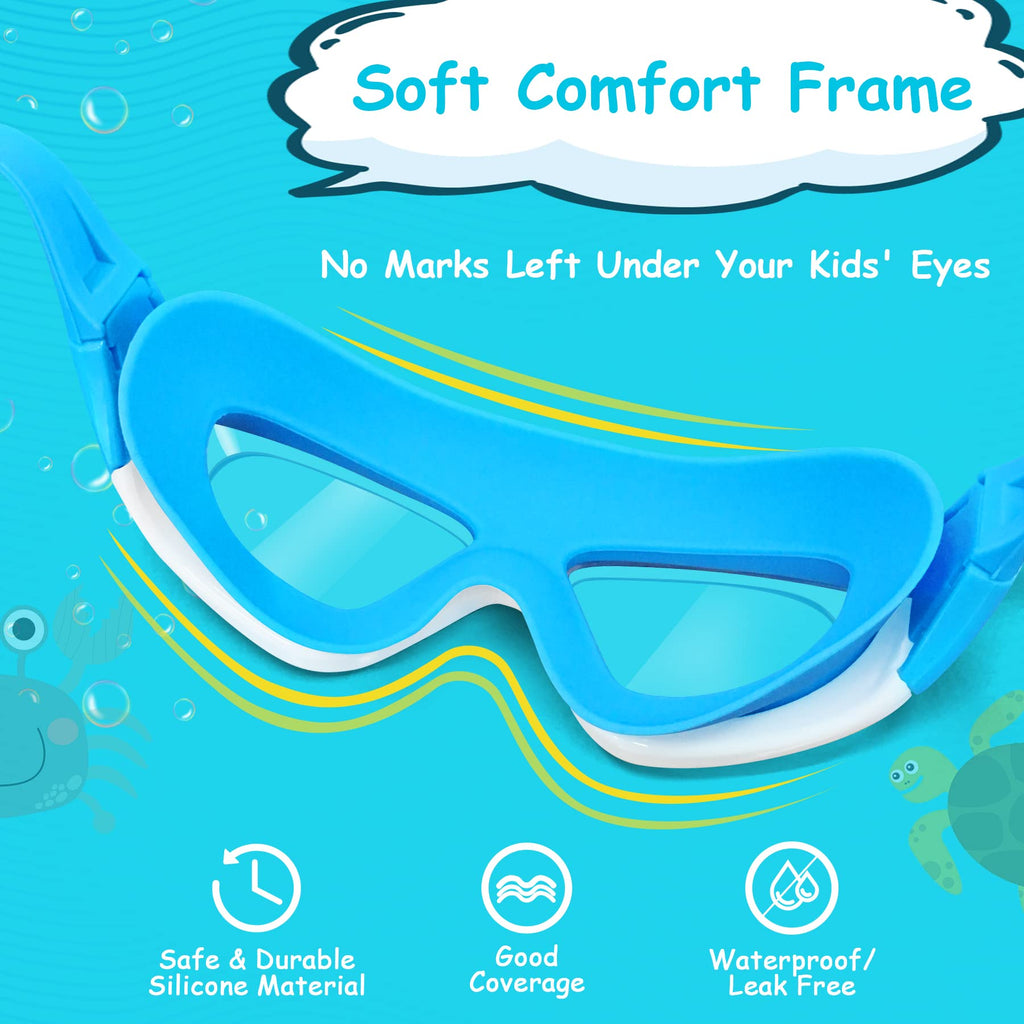 Vvinca Kids Swim Goggles, Wide View Anti-Fog Quick Adjustable Strap Swim Mask With Ear Clip Nose Clip For Child Swimming Lesson,