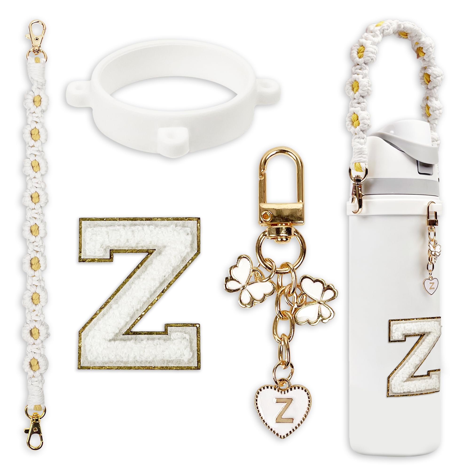 SITKOL Cute Letter Charm Set Compatible with Owala Water Bottle 24 oz, 32 oz, 40 oz, Includes Handle Strap, for Owala & Stanley 