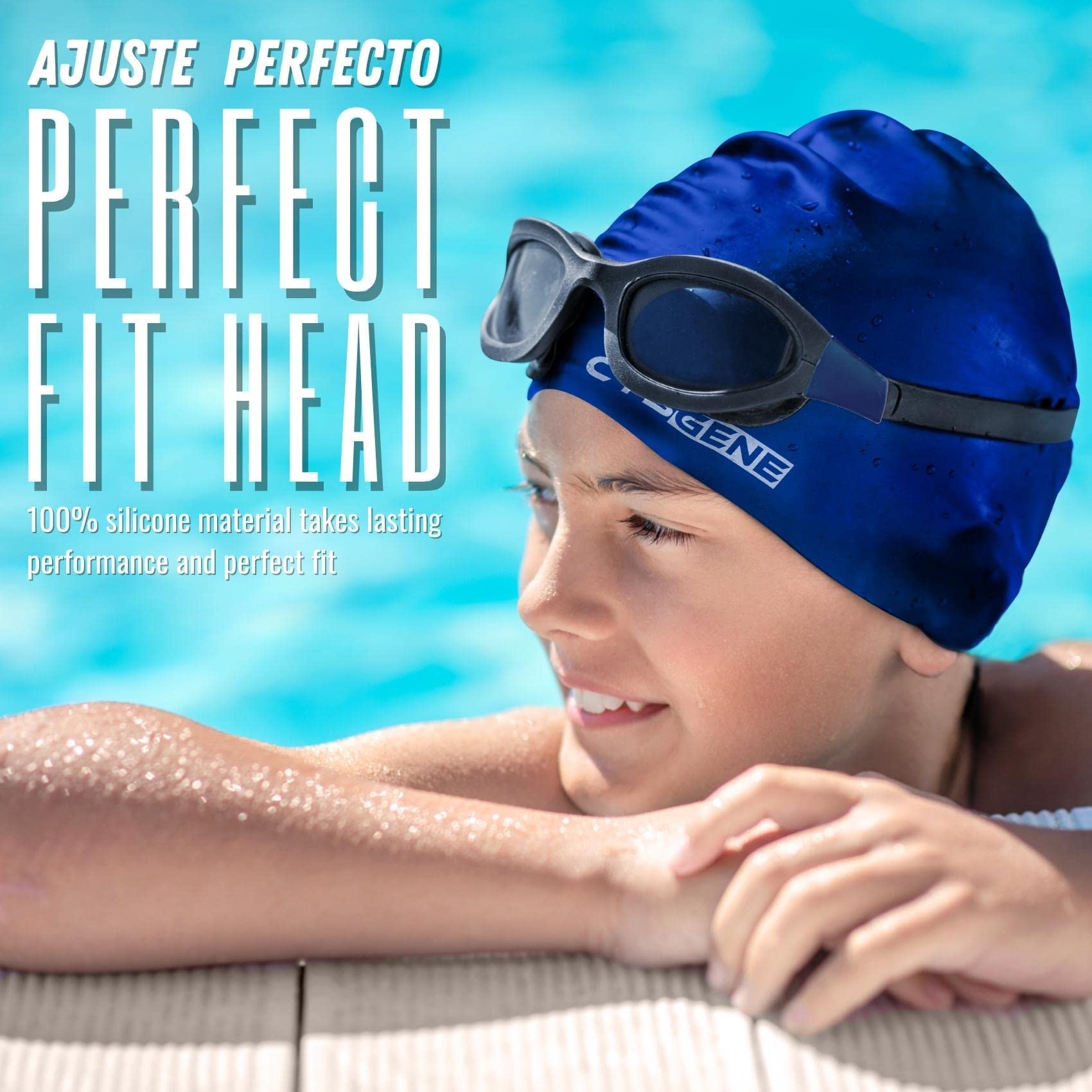 Cybgene Silicone Swim Cap, Unisex Swimming Cap For Women And Men, Bathing Cap Ideal For Short Medium Long Hair-Royal Navy